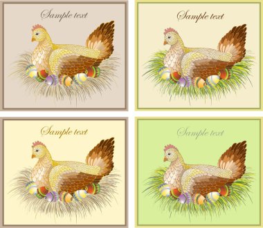 Easter card with hen and rooster clipart