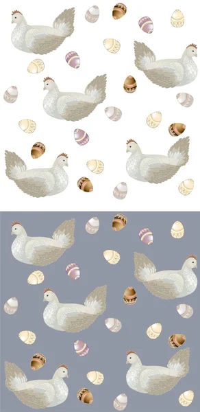Pollo Con Huevos Pascua Fondo Sin Costuras — Vector de stock