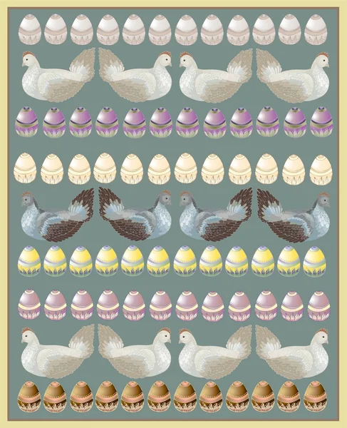 Cartão de Páscoa com galinha e ovos . — Vetor de Stock