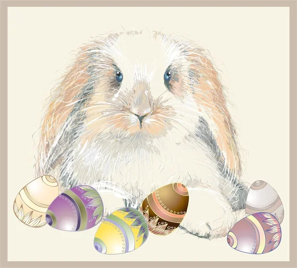Ilustrace králíků a velikonoční vajíčka. — Stockový vektor