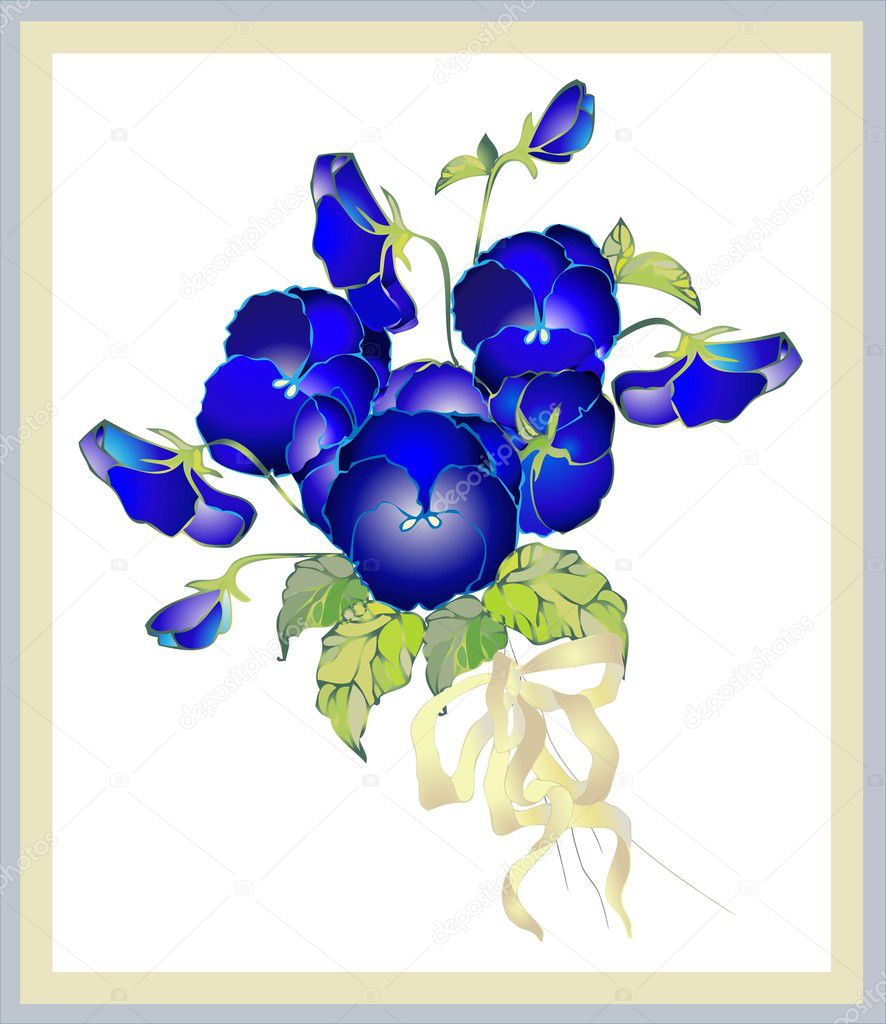 Greeting card with a bouquet of pansies.