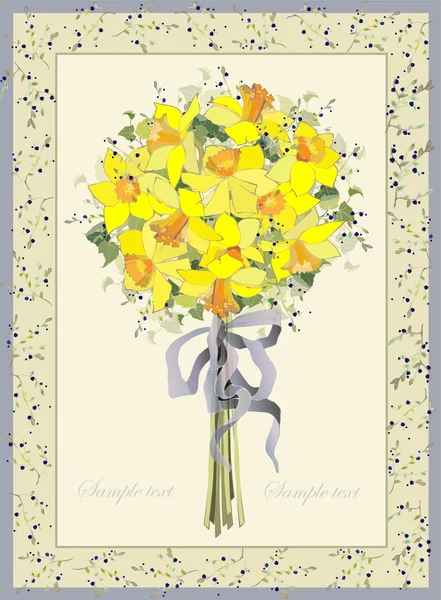 stock vector Greeting card with a bouquet daffodil.