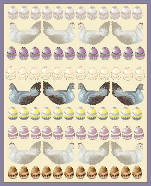 Пасхальна листівка з куркою та яйцями . — стоковий вектор