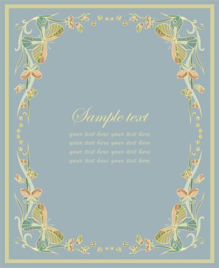 Beautiful decorative framework with butterflies. Greeting card with butterf clipart