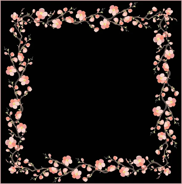 Mooi decoratief kader met bloemen. wenskaart met cherry stroom — Stockvector