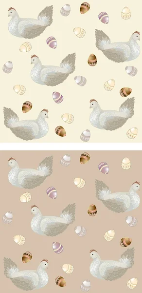 Poulet aux œufs de Pâques. Fond sans couture . — Image vectorielle