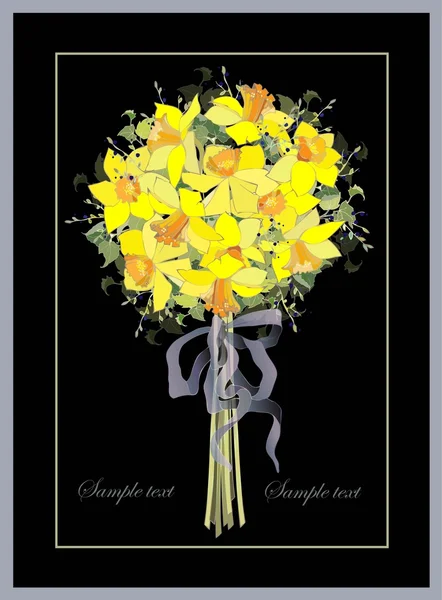 Gratulationskort med en bukett daffodil. — Stock vektor