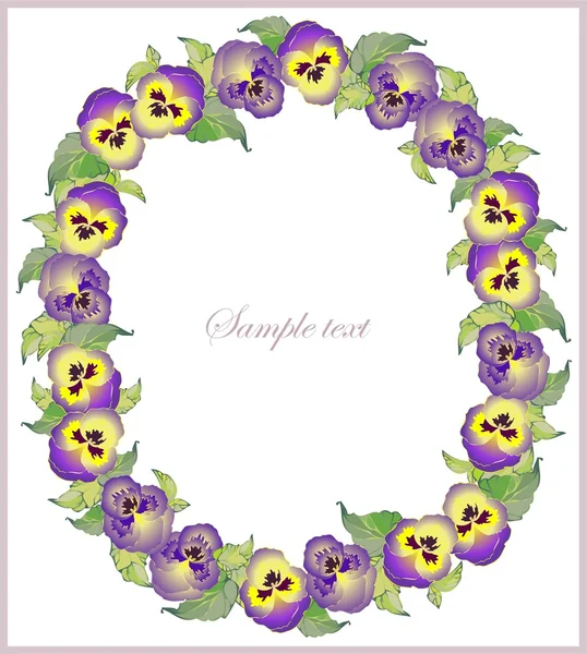 用鲜花的美丽装饰框架。与紫罗兰贺卡. — 图库矢量图片