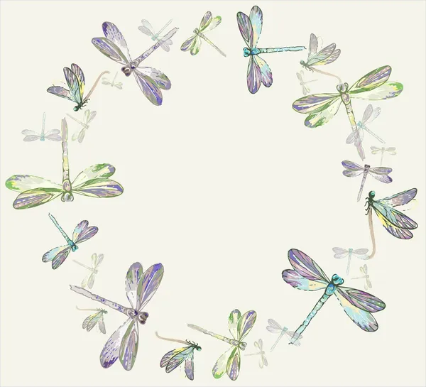 Bela estrutura decorativa com libélula. Cartão de saudação com libélula . Ilustrações De Bancos De Imagens Sem Royalties