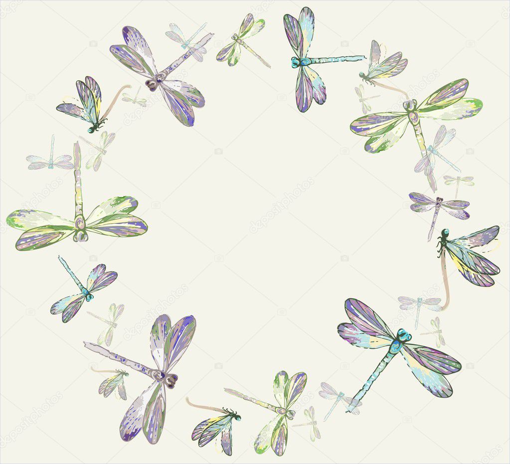Beautiful decorative framework with dragonfly.Greeting card with dragonfly.
