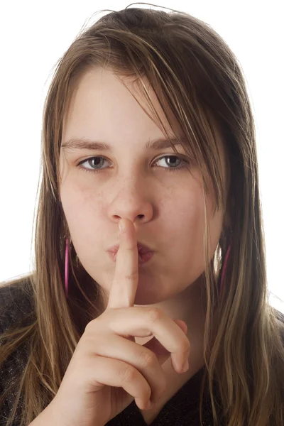Portrait of a girl calling for silence — Stock Photo, Image