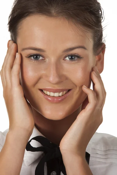 Portrait of friendly smiling woman brunette. — Stock Photo, Image