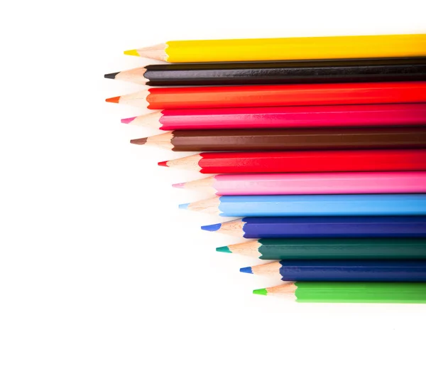 Många olika färgade pennor. färgpennor — Stockfoto