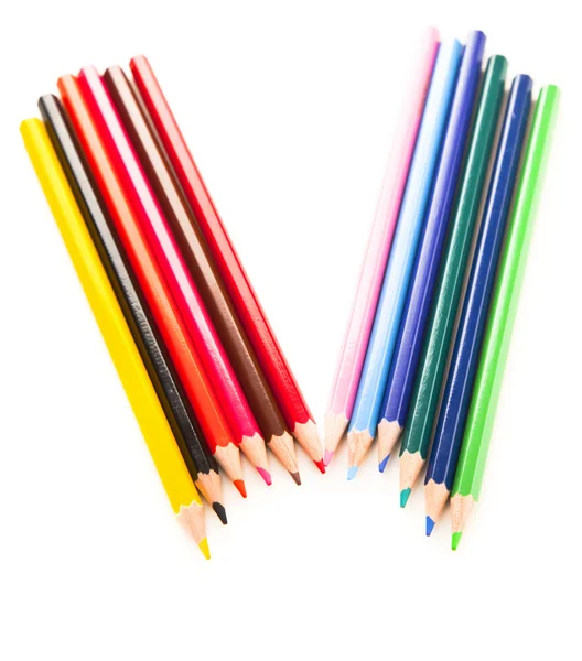 Många olika färgade pennor. färgpennor — Stockfoto