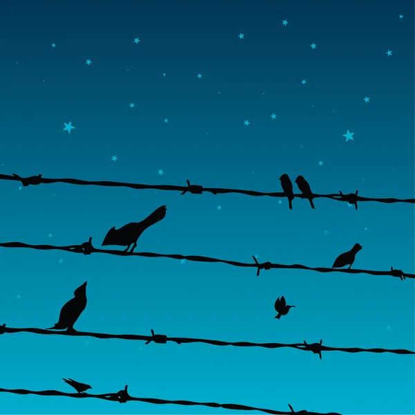 Aves en los alambres — Vector de stock