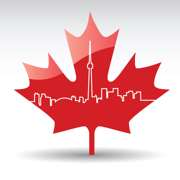 Векторный городской пейзаж Торонто на кленовом листе
