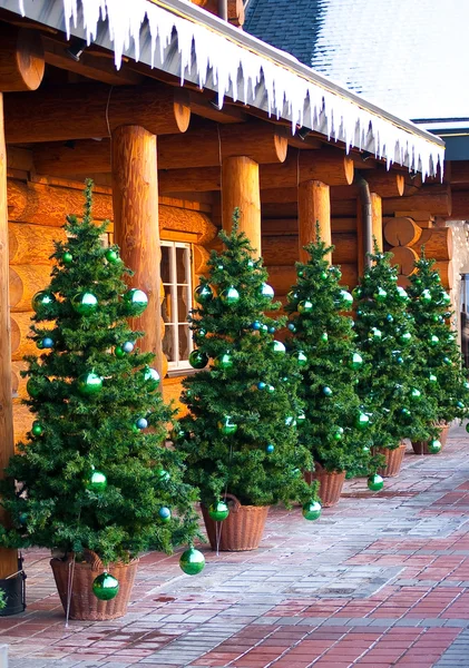 stock image Christmas trees with green balls