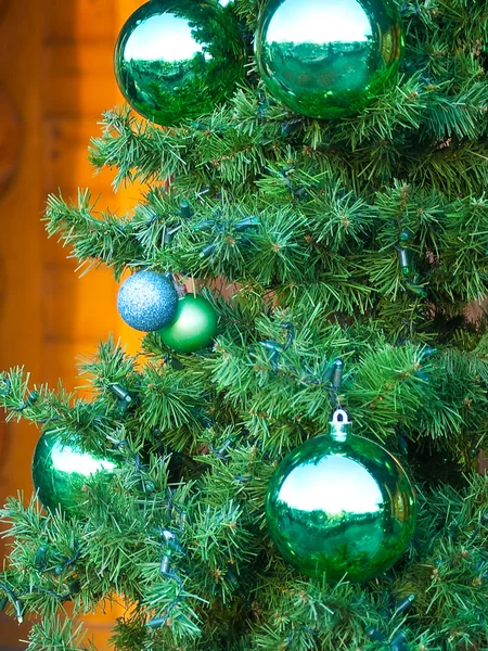 Christmas green and blue balls — Stock Photo, Image