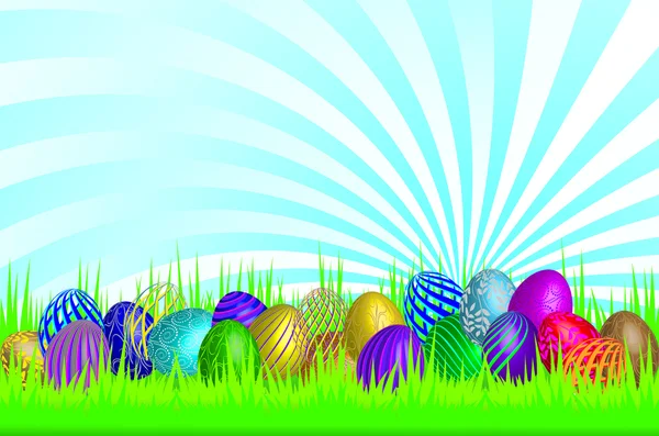 Вектор пасхальной открытки с яйцами в траве — стоковый вектор