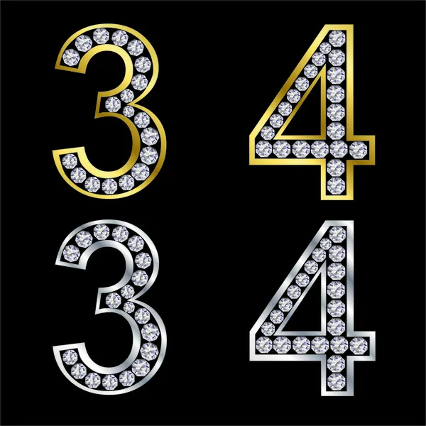 stock vector Set of numbers, golden and silver with diamonds, vector