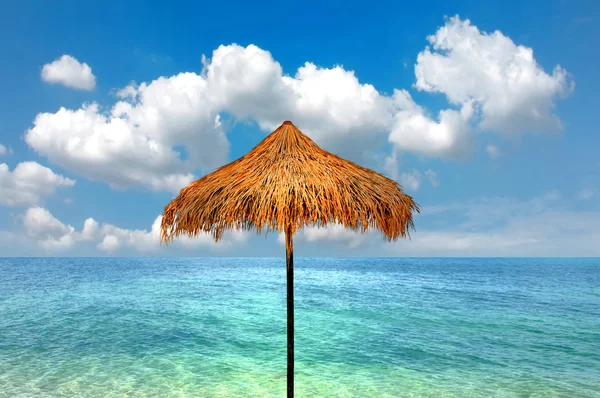 わら日傘と海 — ストック写真