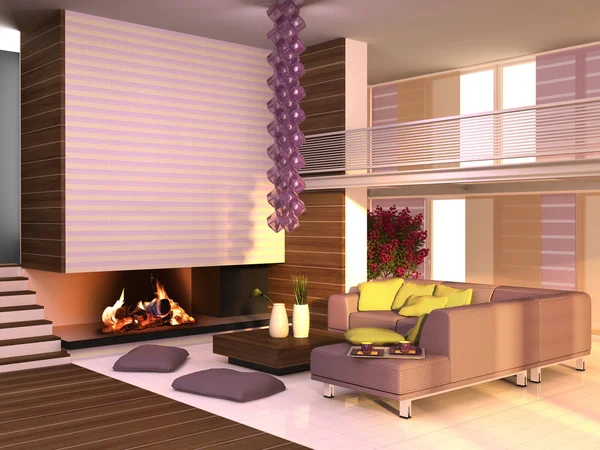 Innenausstattung Des Hauses Violett Gelben Farben — Stockfoto