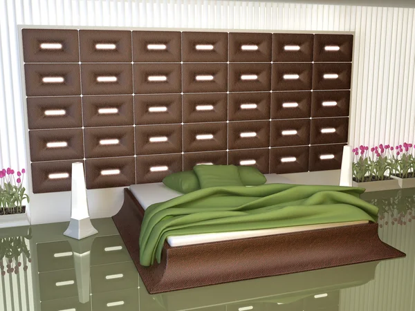 Schlafzimmer mit verzierten Ledereinsätzen — Stockfoto