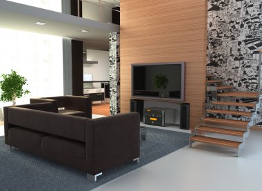 Image of an interior with a large TV clipart