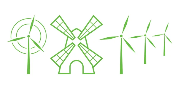 Ícones da Natureza Verde. Parte 5 - Moinhos de vento — Vetor de Stock
