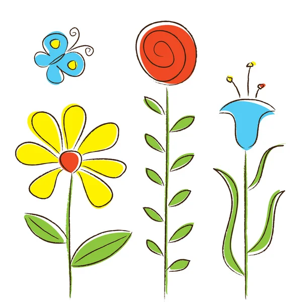 Çiçek ve kelebek — Stok Vektör