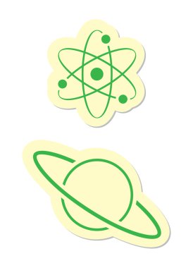 atom ve gezegeni simgeler üzerinde beyaz izole