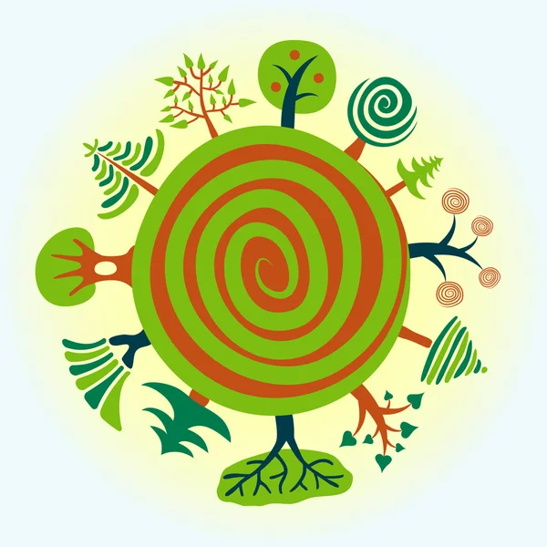 Ilustracja Wektorowa Zielonych Drzew Planecie — Wektor stockowy