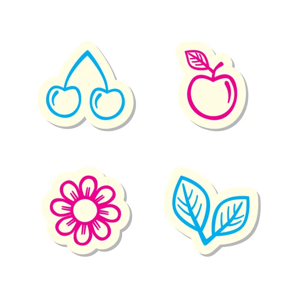 Vector Cherry Apple Flower Leaf Icons — Stock Vector