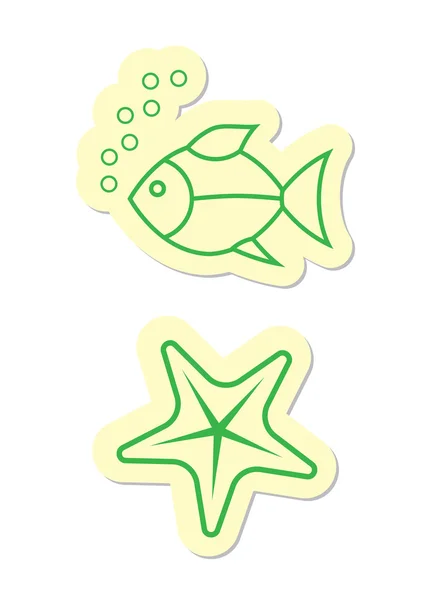 Ψάρια Και Αστερίες Εικονίδια Άσπρο Φόντο — Διανυσματικό Αρχείο