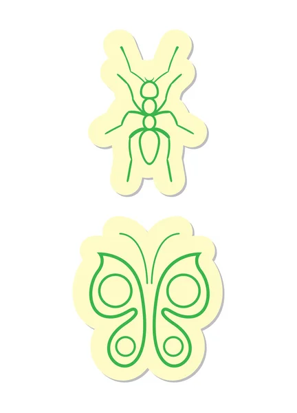 Icônes Fourmi Papillon Isolées Sur Blanc — Image vectorielle