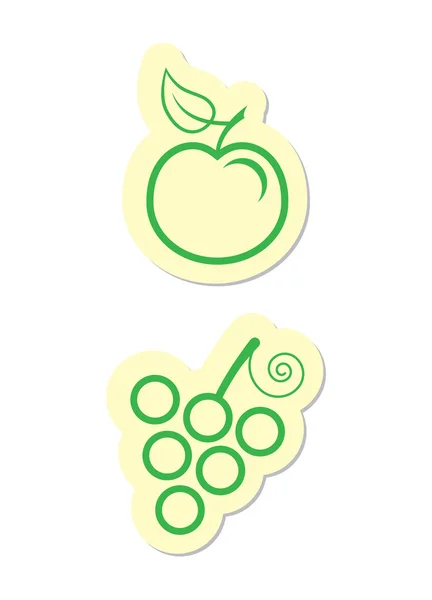 孤立在白色的苹果和葡萄图标 — 图库矢量图片