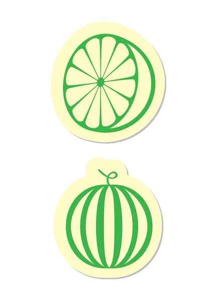 Icone Arancia Melone Isolate Bianco — Vettoriale Stock
