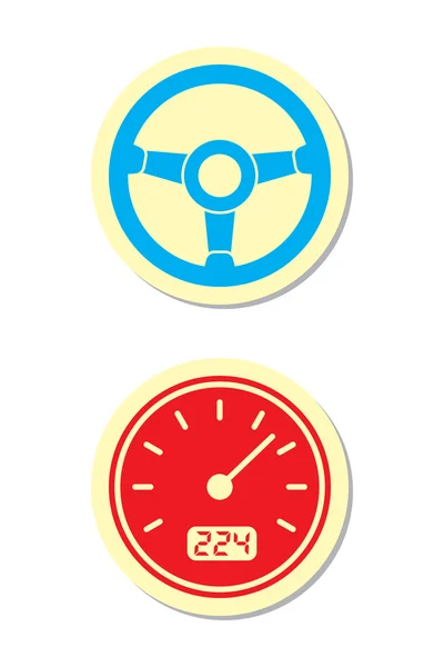Wheel and Speedometer Icons — Stock Vector