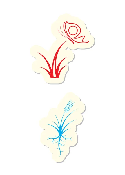 红色和蓝色植物图标 — 图库矢量图片