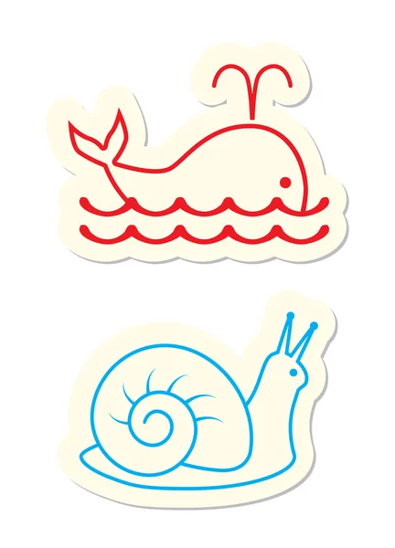 Whale Snail Icons White — Stock Vector
