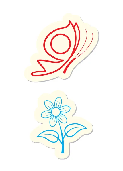 白色的蝴蝶和花图标 — 图库矢量图片