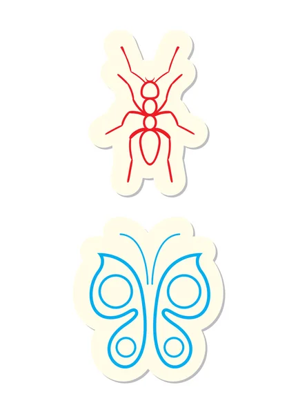 Iconos Hormigas Mariposas Aislados Blanco — Archivo Imágenes Vectoriales