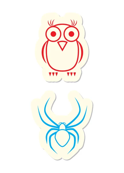 Owl Spider Icons Isolated White — Stock Vector