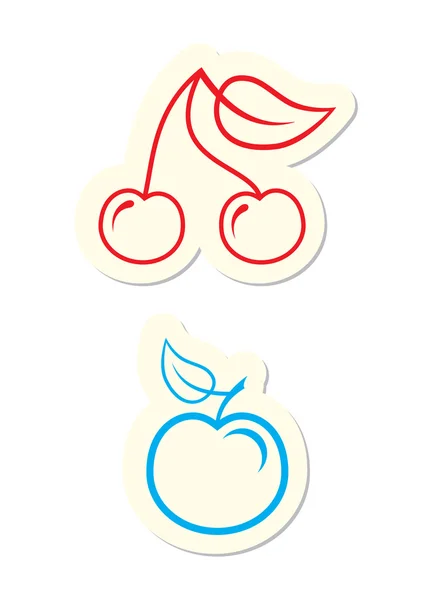 Körsbär Och Äpple Ikoner Isolerad Vit — Stock vektor