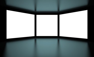 3d Illustration of White Screens on Black Background clipart