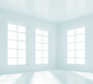 Boş beyaz oda windows ile 3D çizimi