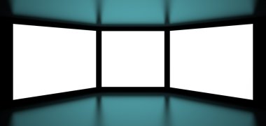 3d Illustration of White Screens on Black Background clipart