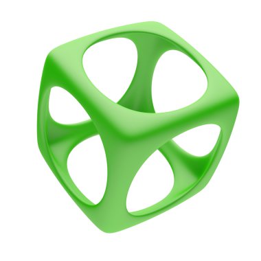 Yeşil küp üzerinde beyaz izole 3D çizimi