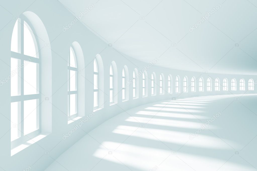 3d Illustration of Large Hall with Windows