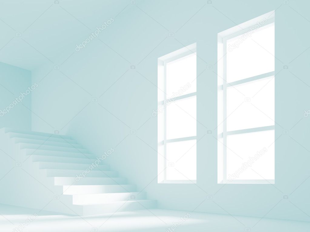 3d Illustration of Empty Room with Staircase